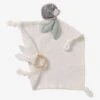 Doudou Carré En Coton Bio* Et Polyester + Hochet Rond LOVELY NATURE Blanc Moyen Uni Avec Decor - Vertbaudet -Magasin De Jouets doudou carre en coton bio et polyester hochet rond lovely nature